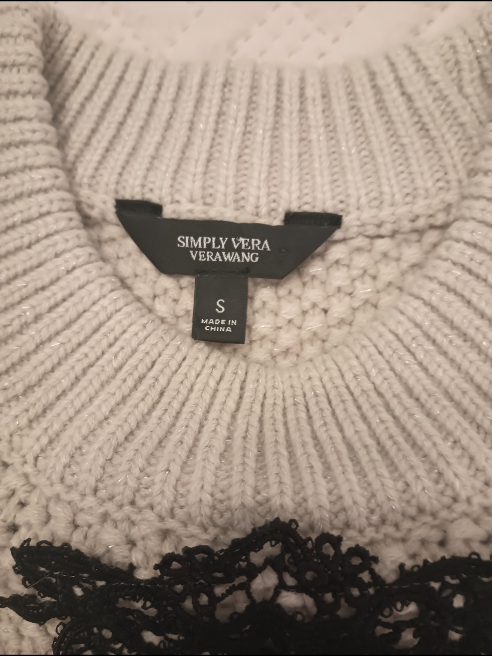 Simply Vera Vera Wang Crewneck Sweater with Black Lace Panels S - Picture 2 of 6